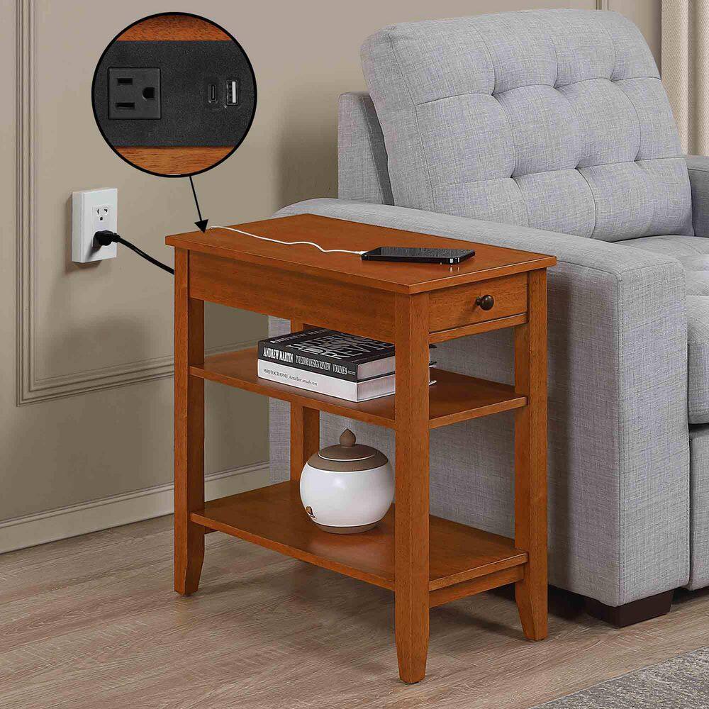 American Heritage 11.25 in. W Light Walnut Rectangle Wood Veneer End Table with Charging Station price history on PriceWatchPro