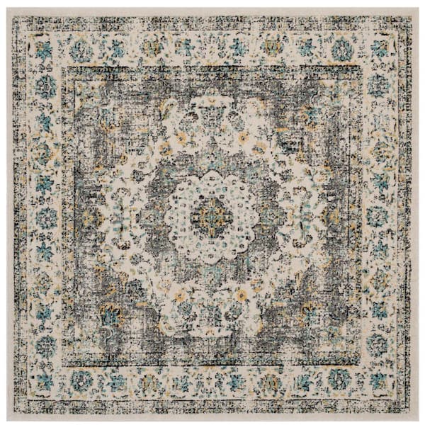 SAFAVIEH Evoke 9 ft. x 9 ft. Gray/Gold Square Border Area Rug