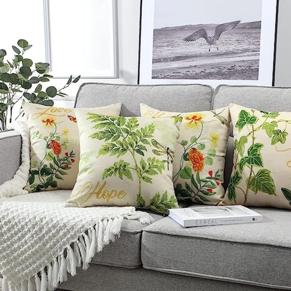 Set of 4 Throw Pillows Waterproof Outdoor Designs Eyes& Farmhouse Fall  Decor for Sofa Bedroom Decor 22x22 Decorative Flower Pillow Covers. Fall  for