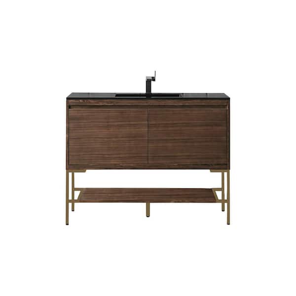 James Martin Vanities Milan 47.3 in. W x 18.1 in. D x 36 in. H Bathroom Vanity in Mid Century Walnut with Charcoal Black Mineral Composite Top