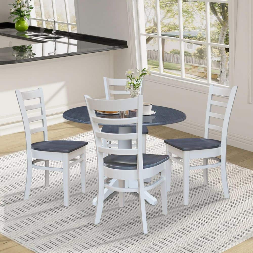 5-Piece Set, Kayla White/Heather Gray Solid Wood 42 in Drop-Leaf Pedestal Table and 4 - Chairs, Seats 4 price history on PriceWatchPro