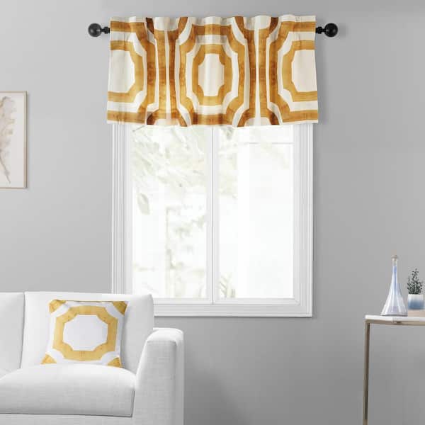 Exclusive Fabrics & Furnishings Mecca Gold Printed Cotton Rod Pocket Window Valance - 50 in. W x 19 in. L (1 Panel)