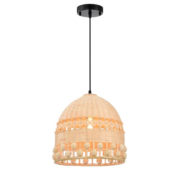 GREENVILLE SIGNATURE Hilkka 110-Watt 1-Light Bamboo Rattan Shaded Pendant Light, No Bulbs Included, for Dining/Living Room, Kitchen