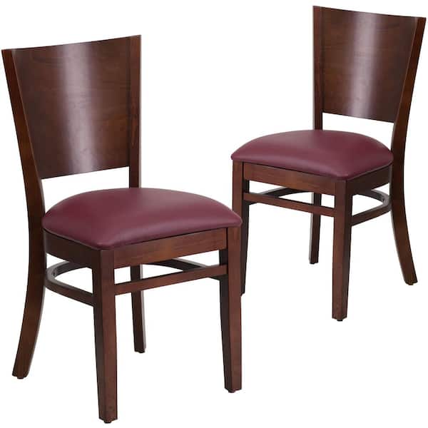 Carnegy Avenue Burgundy Vinyl Seat/Walnut Wood Frame Restaurant Chairs (Set of 2)