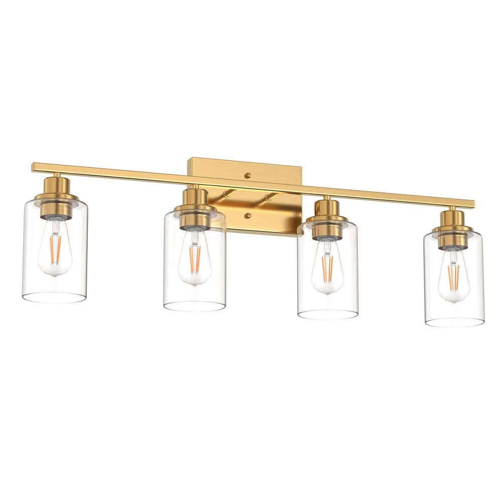 32 in. Industrial 4-Light Gold Farmhouse Vanity Light with Glass Shades for Bathroom price history on PriceWatchPro