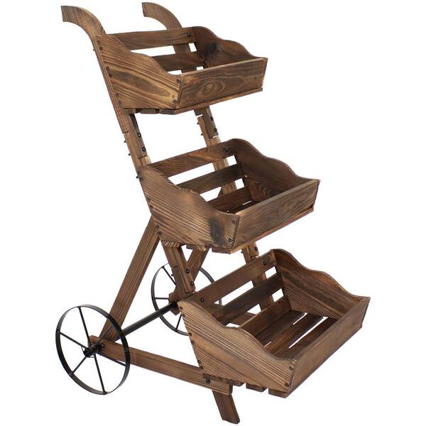 Sunnydaze 3-Tier Wooden Rolling Planter DSL-947 - The Home Depot