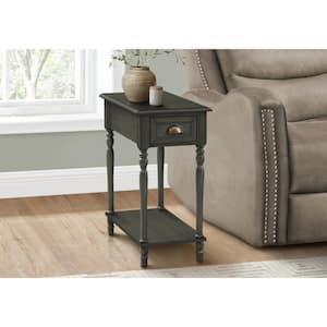 22 in. Dark Green Veneer Rectangle Top MDF End Table with 2-Tier and Storage Drawer
