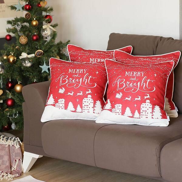 Mike&Co. New York Christmas Deer Decorative Single Throw Pillow 18 x 18 White & Red & Gray Square for Couch, Bedding