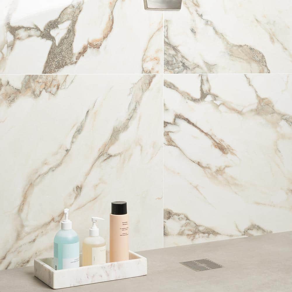 Saroshi 24" x 24" Polished White Marble Look Porcelain Tile