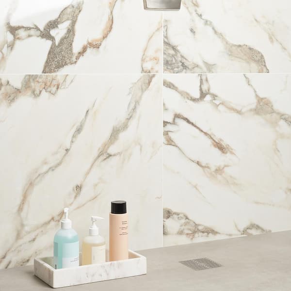 Saroshi Calacatta Rustico 23.62 in. x 23.62 in. Polished Marble Look Porcelain Floor and Wall Tile (15.5 sq. ft./Case)