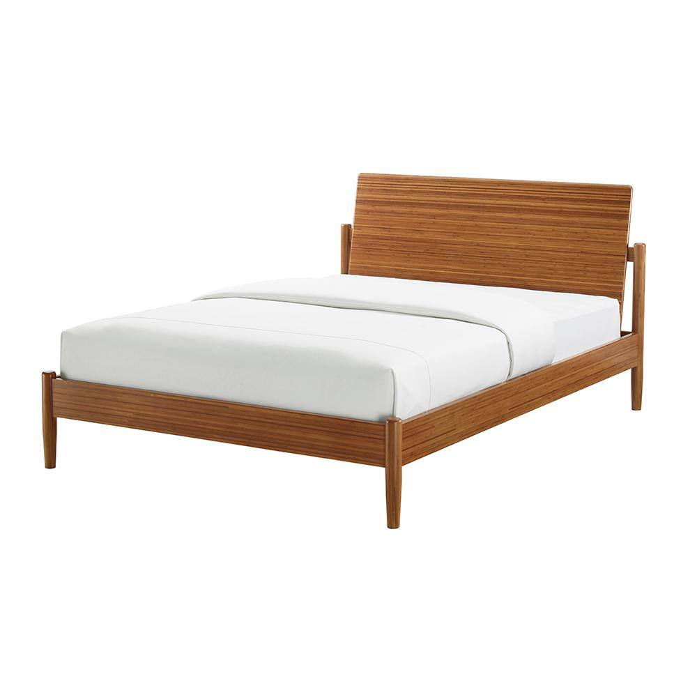 Benji Amber Queen Platform Bed with Upholstered Headboard in Bamboo