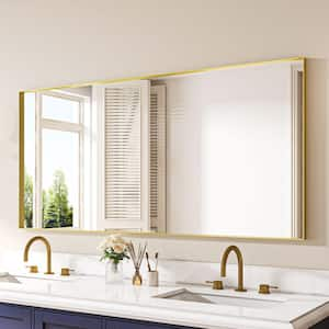 60 in. W x 28 in. H Rectangular Aluminum Framed Wall Bathroom Vanity Mirror in Brushed Gold