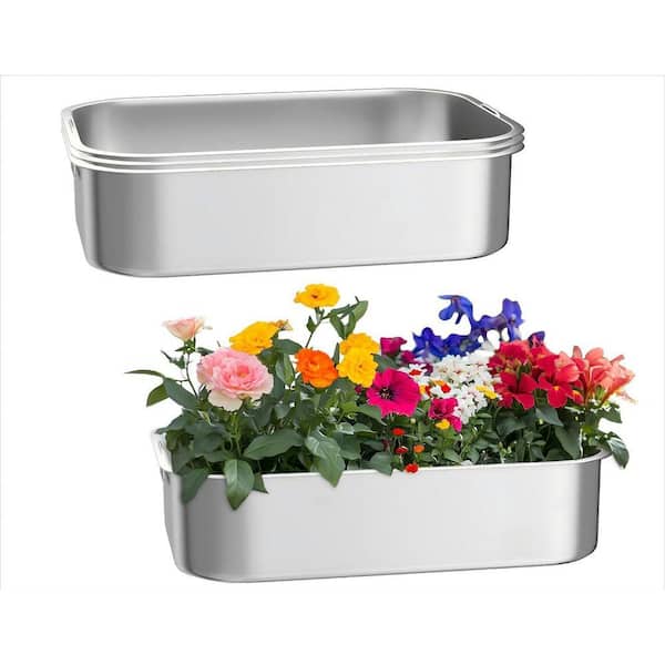 Large 23.4 in. x 15.6 in. x 5.9 in. Stainless Steel Planter Box Set Gardening Plant Boxes for Planting Veggies (3-Pack)