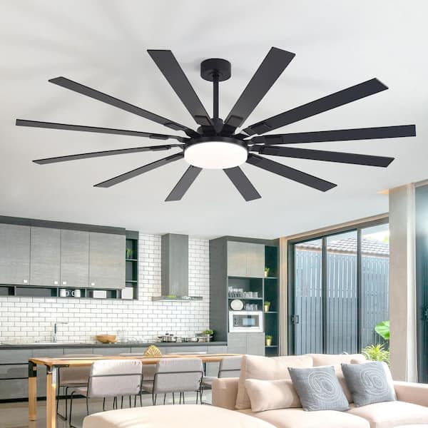 Breezary Archer 72 in. Integrated LED Indoor Matte Black Ceiling Fan with Light and Remote Control Included