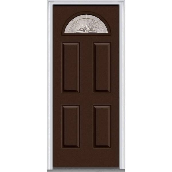 MMI Door 32 in. x 80 in. Heirloom Master Left-Hand Inswing 1/4-Lite Decorative 4-Panel Classic Painted Steel Prehung Front Door