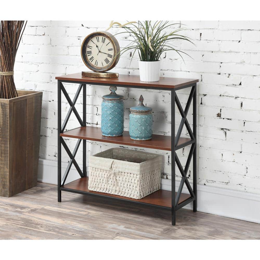 Tucson Modern Black Metal & Cherry Wood 3-Tier Bookcase
