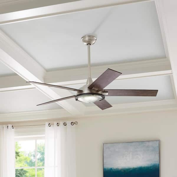 Merienda 56 in. LED Brushed Nickel Ceiling Fan with Light and Remote Control works with Google and Alexa