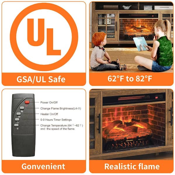 55 in. Freestanding Electric Electric Fireplace TV Stand with 23 in. Fireplace Insert, KD Inserts Heater in Barnwood