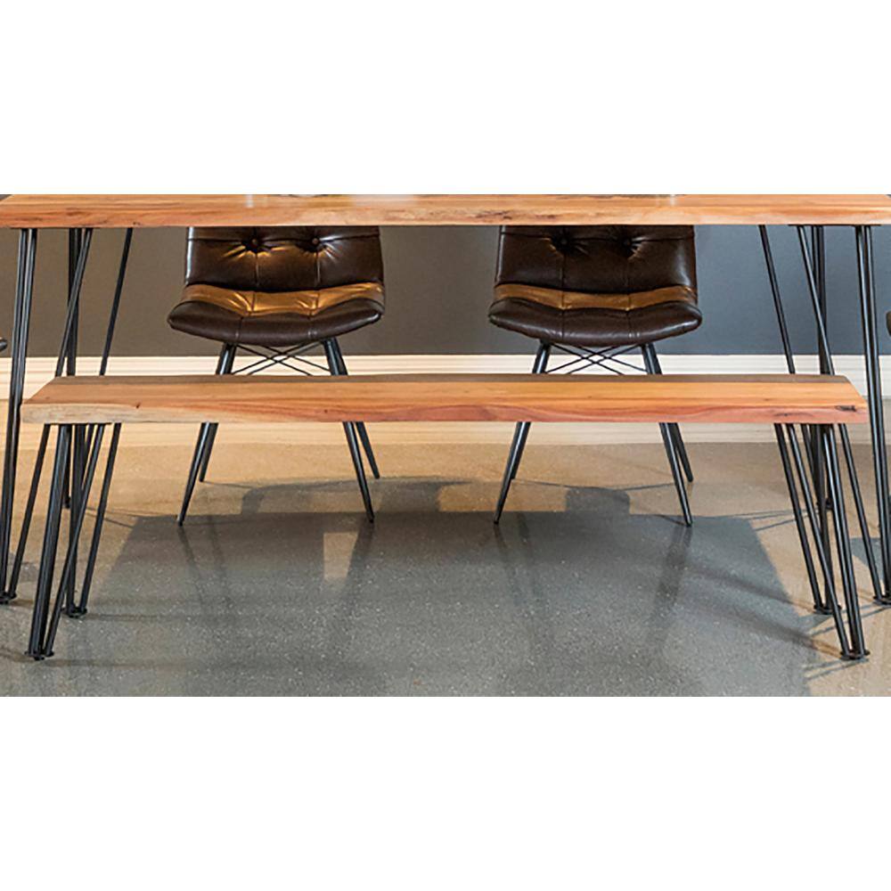 Sherman Rustic Industrial Natural Acacia Dining Bench with Gunmetal Hairpin Legs