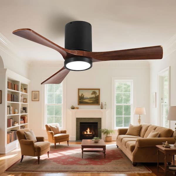 42 Inch Indoor Black Solid Wood 6 Speeds Remote Ceiling Fan with 3 Colors Dimmable LED Light and Reversible DC Motor