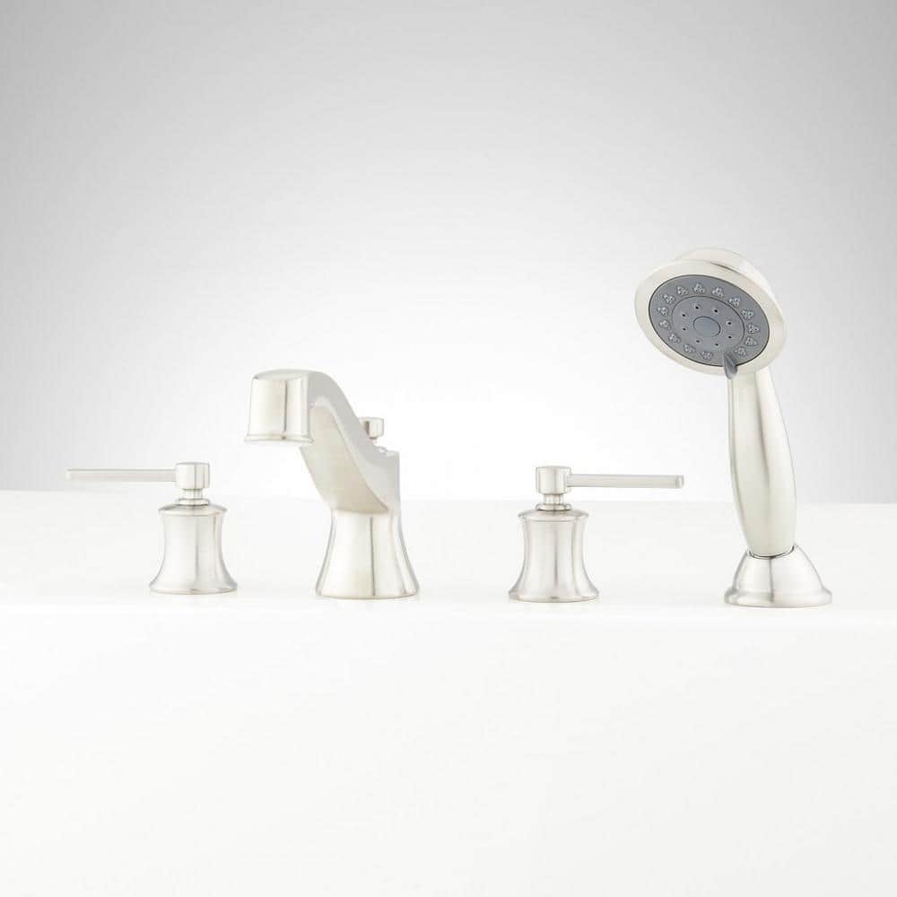 Brushed Nickel Deck Mounted Roman Tub Faucet with Handshower