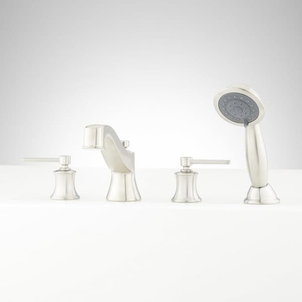 SIGNATURE HARDWARE Pendleton 2-Handle Deck Mount Roman Tub Faucet in. Brushed Nickel