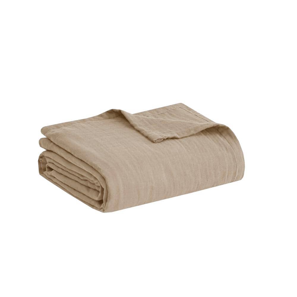 Madison Park Gauze Tan King 100% Cotton Lightweight Blanket