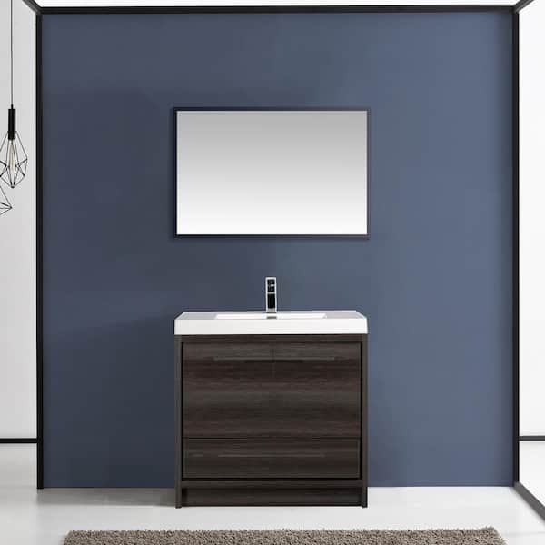 Satico 30 in. W x 20 in. D x 35 in. H Freestanding Bath Vanity in Grey Oak with White Glossy Resin Top