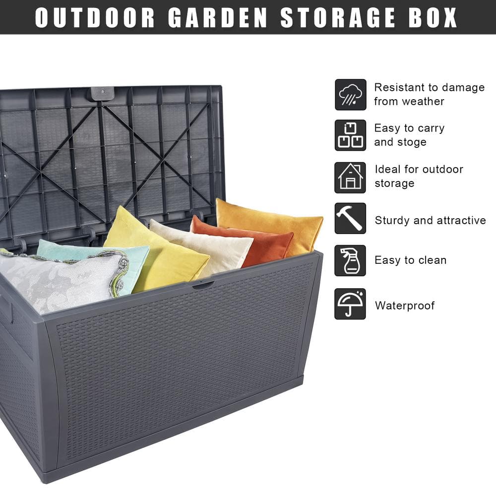 Gray Plastic Wicker-Like Lockable Deck Box, 120 Gallon