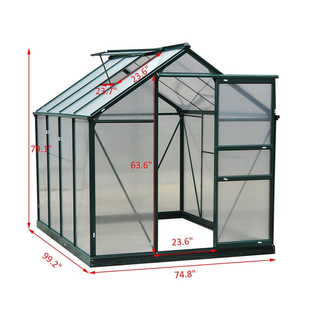 Dark Green Polycarbonate Walk-In Greenhouse with Aluminum Frame