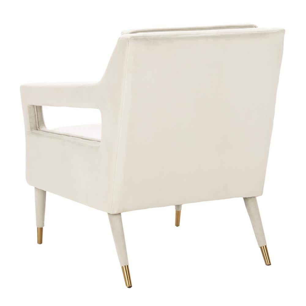 Elegant Silver Velvet Wood Accent Chair with Gold-Capped Legs