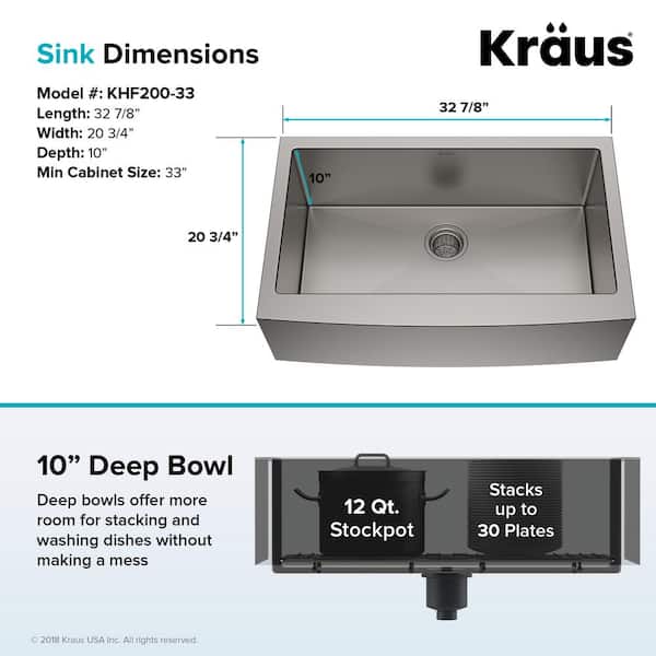 KRAUS - Standart PRO 33 in. Farmhouse/Apron-Front Single Bowl 16 Gauge Stainless Steel Kitchen Sink with Accessories