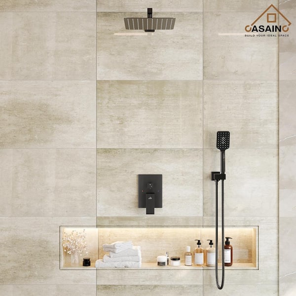 3-Spray Pattern 12 in. Wall Mount Shower Shower System Head and Functional Handheld, Matte Black (Valve Included)