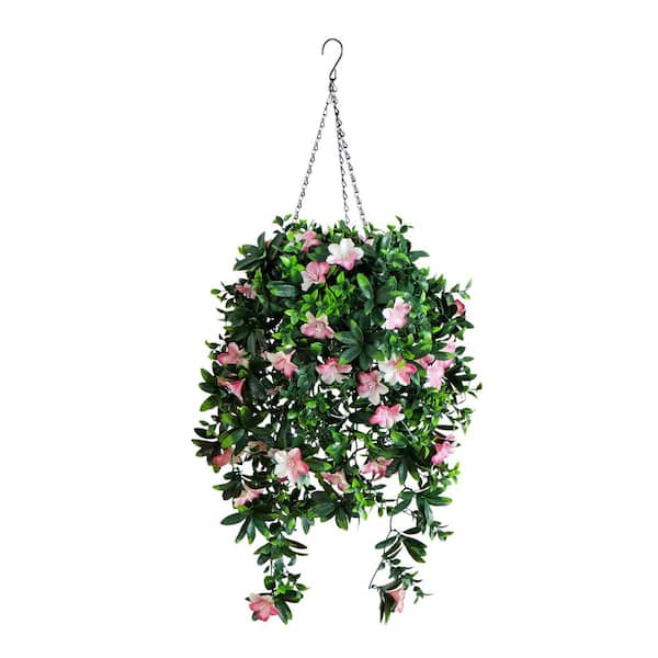 34in. UV Resistant Artificial Azalea Hanging Basket (Indoor/Outdoor)