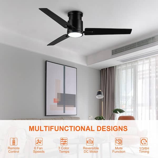 Knion 52 in. Integrated LED Indoor Black Ceiling Fan with Light Kit and Remote