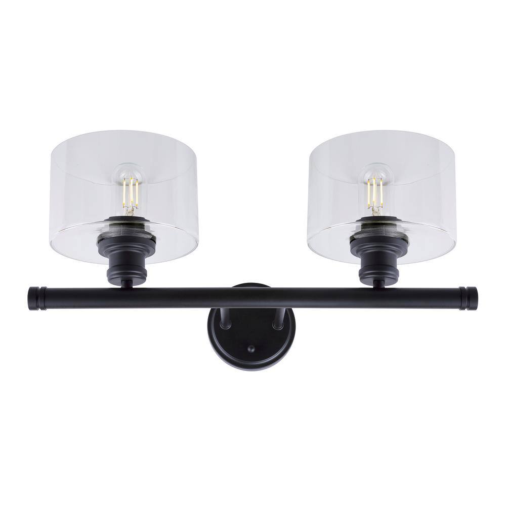 Zane Modern Black Cylinder 2-Light Bath Vanity with Clear Glass