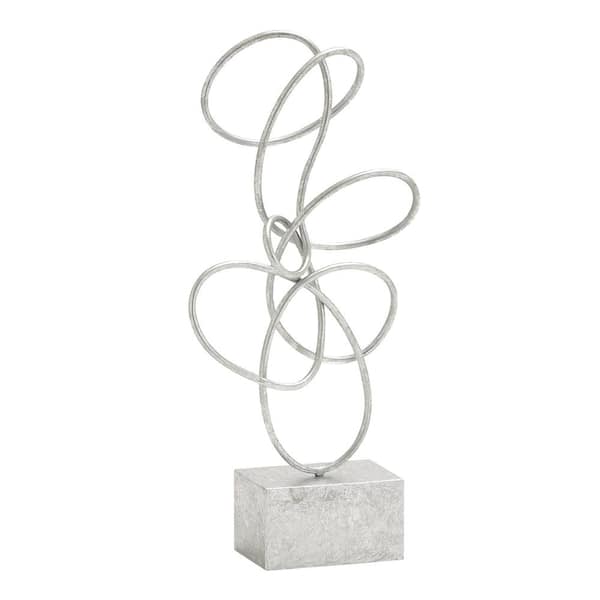 Litton Lane 4 in. x 22 in. Silver Metal Swirl Abstract Sculpture