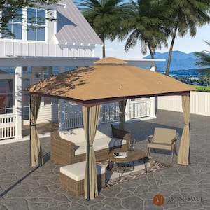 10 ft. x 12 ft. Outdoor Steel Frame Patio Gazebo Pavilion Canopy Tent Shelter with Double Arc top, Curtain for Garden