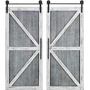 14 x 2 x 34 in. Wood White Carriage Farmhouse Barn Door Plaque 2-Piece Set