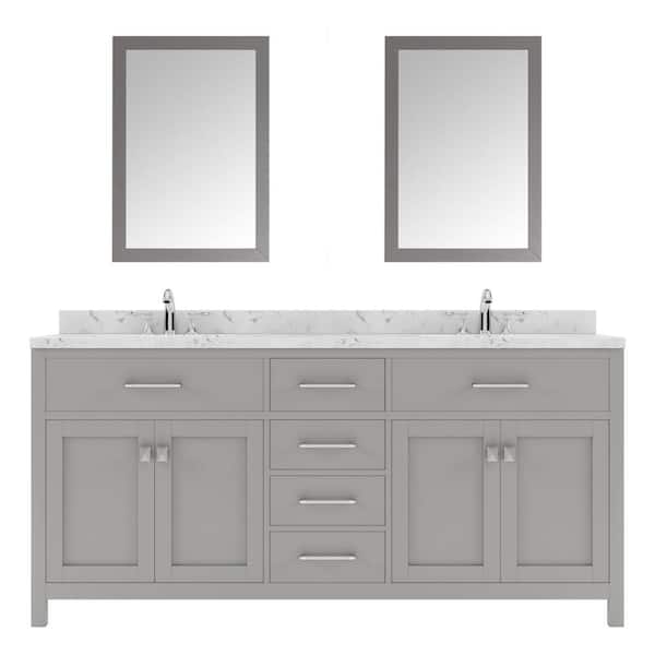 Virtu USA Caroline 72 in. W x 22 in. D x 35 in. H Double Sink Bath Vanity in Gray with Quartz Top and Mirror