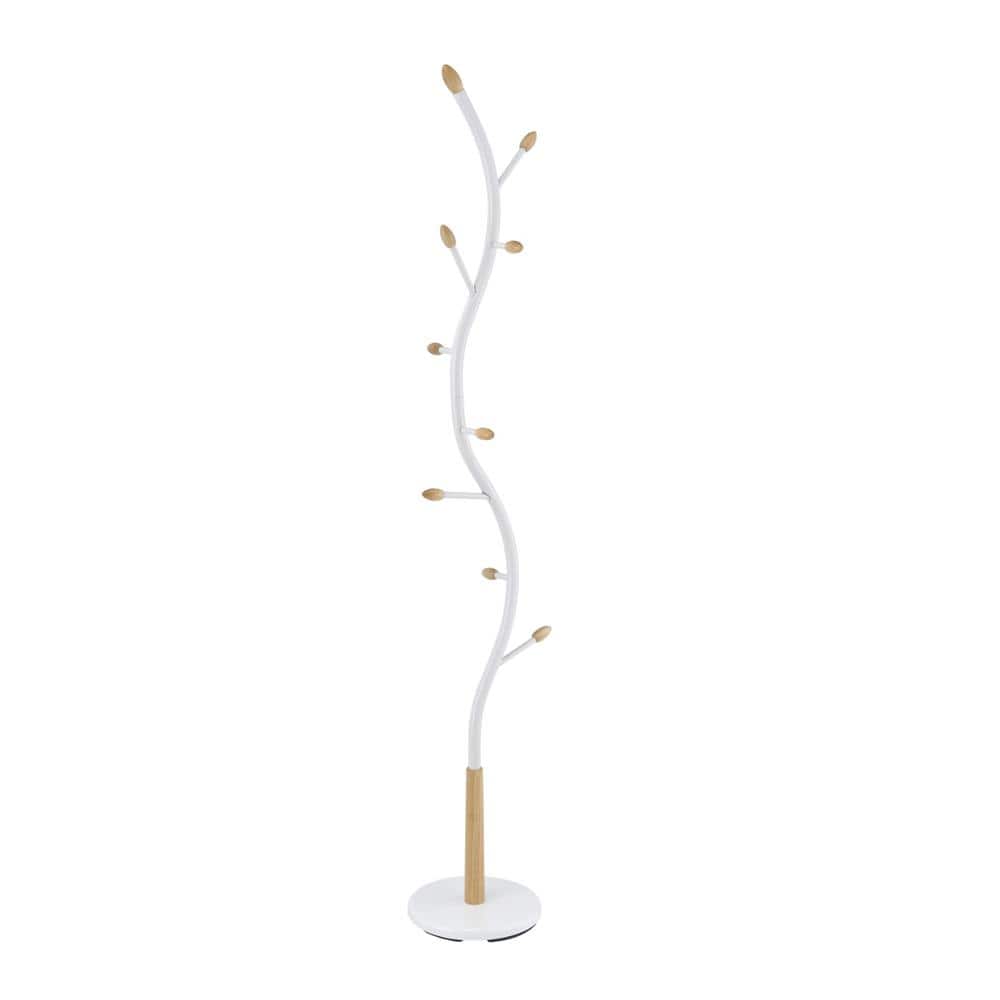 White 74.8 in. Wood Decorative Round Stand, Tree Coat Rack Modern simple Fo