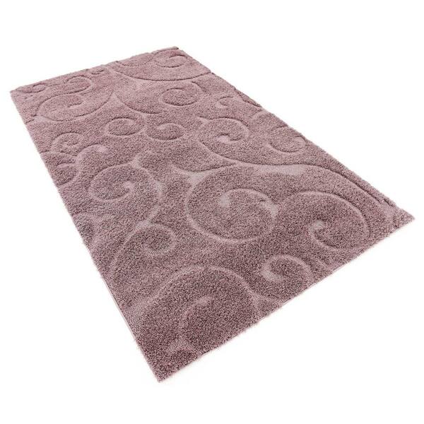 Unique Loom Carved Floral Shag Rug Violet 2' x 6' 9 Runner Floral