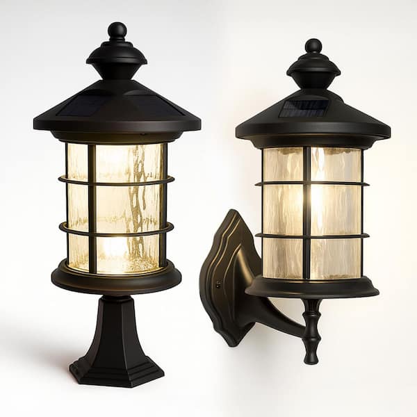 CLASSY CAPS Hampton Black Aluminum Integrated LED Outdoor Lantern Solar Lamp
