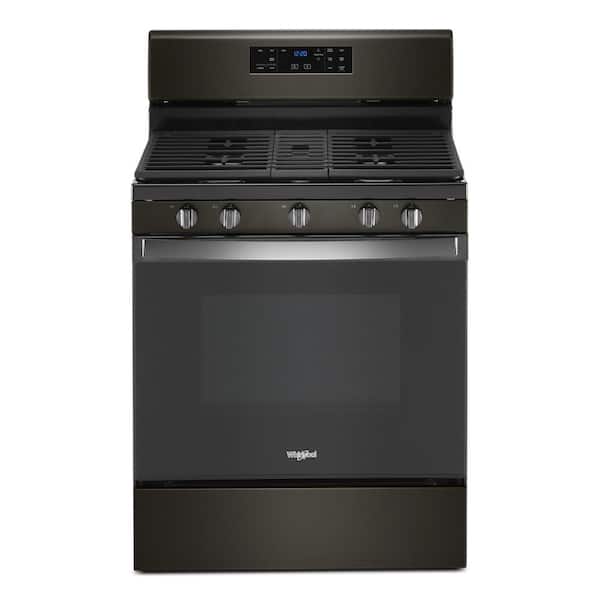 Whirlpool 5.0 cu. ft. Gas Range with Self Cleaning and Center Oval Burner in Black Stainless