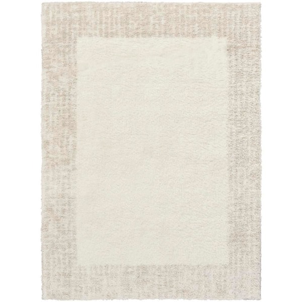 Nourison Pacific Shag Ivory Beige 5 ft. x 7 ft. Geometric Contemporary Area Rug