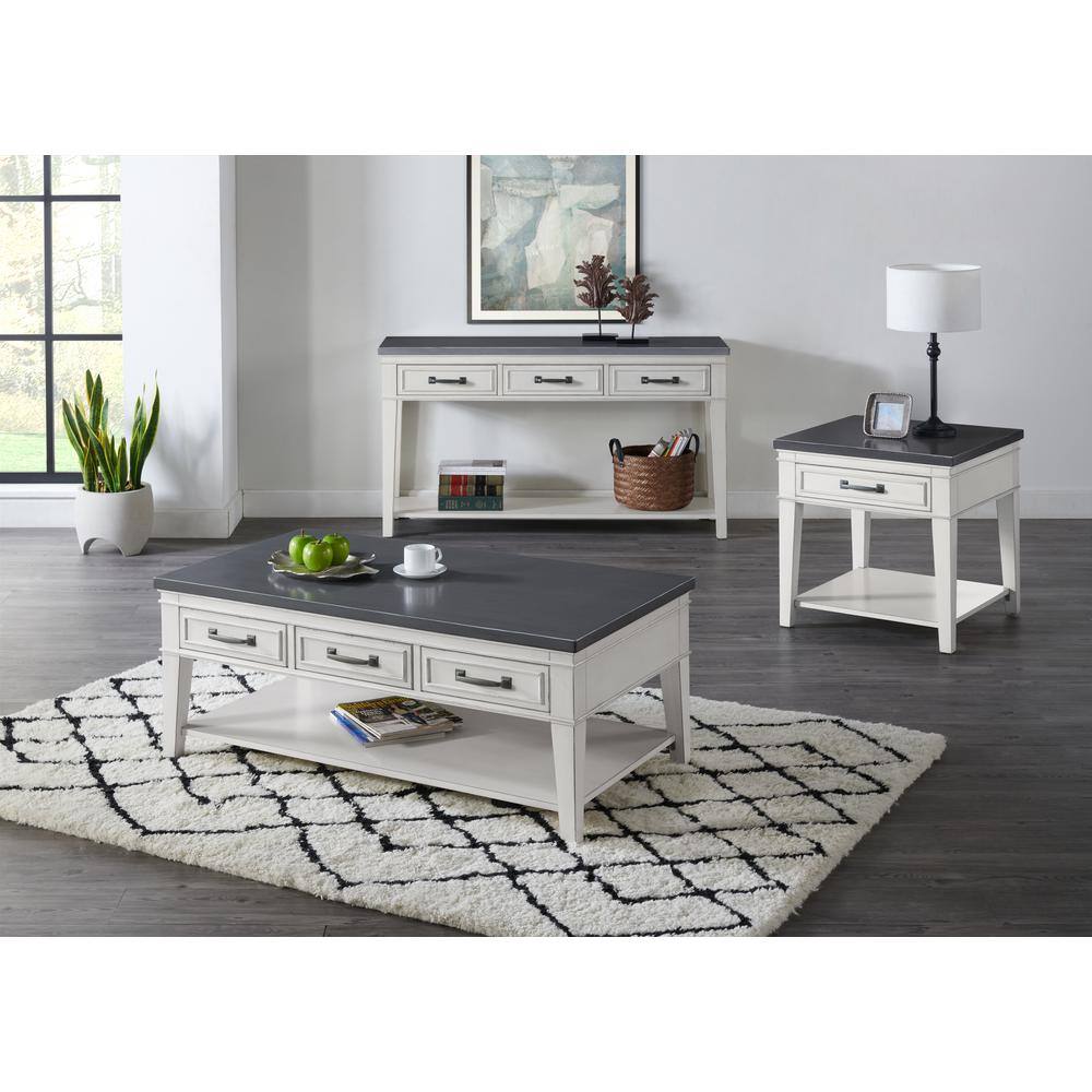 Antique White and Grey Rectangular Wood Coffee Table with Storage