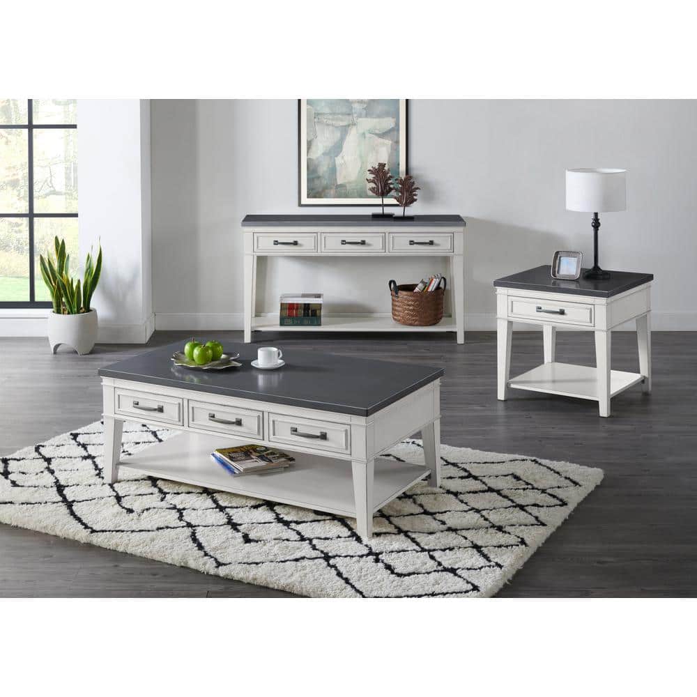 Coastal Casual Antique White and Grey Wooden End Table with Storage