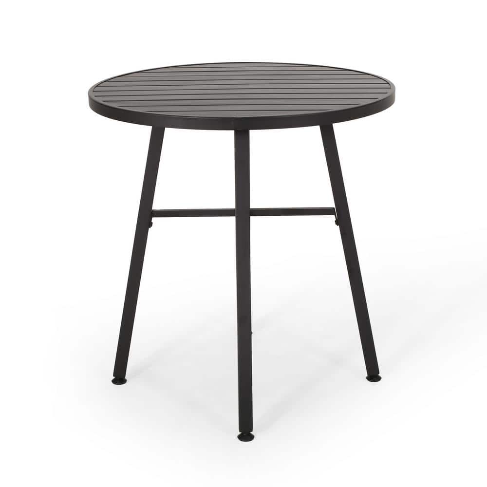 Matte Black and Beige Iron 3-Piece Outdoor Bistro Set with Cushions