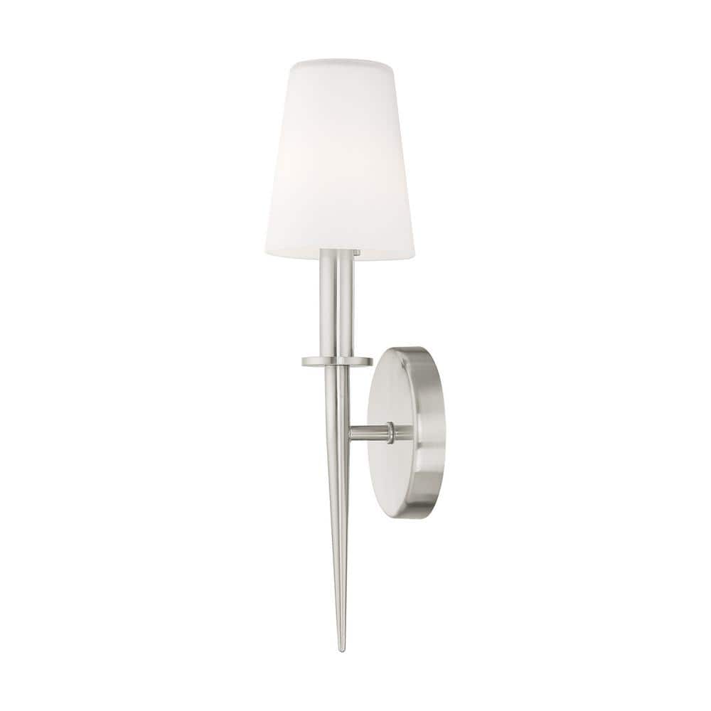 Witten Brushed Nickel 1-Light ADA Compliant Sconce with Opal White Glass