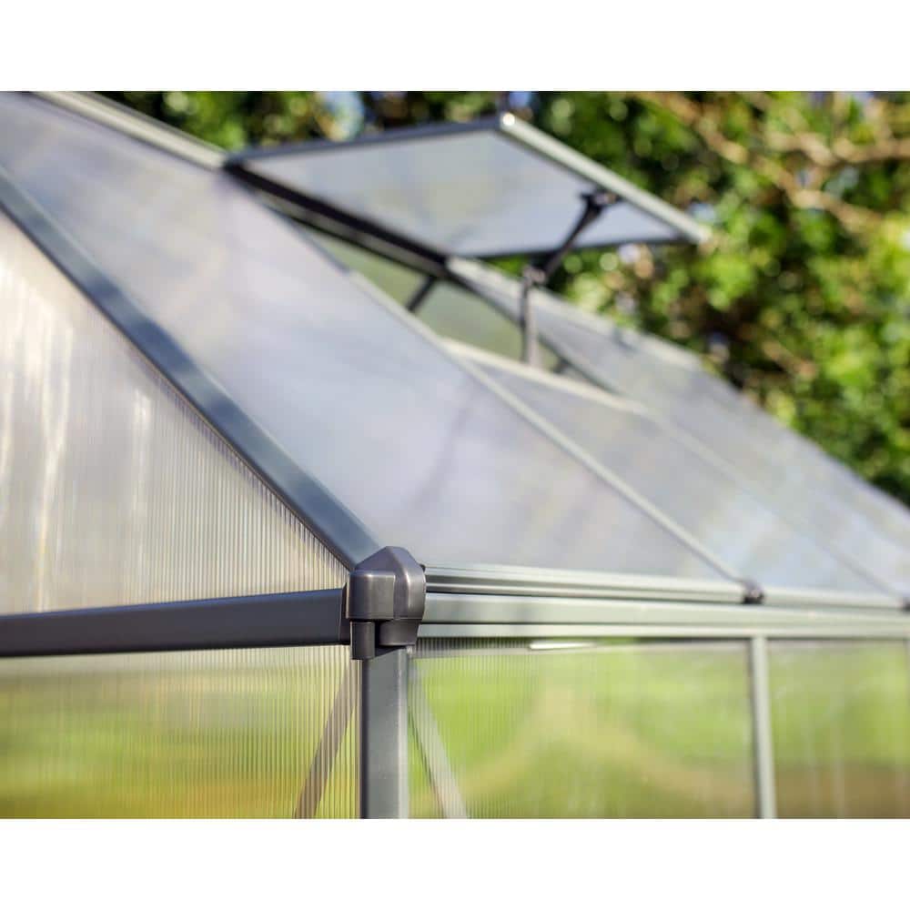 Gray Aluminum and Polycarbonate 6' x 8' Walk-In Greenhouse